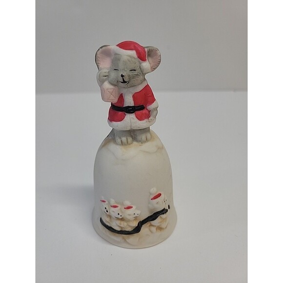 Vintage Ceramic Christmas Mouse Bell Holiday Figurine - Picture 1 of 6
